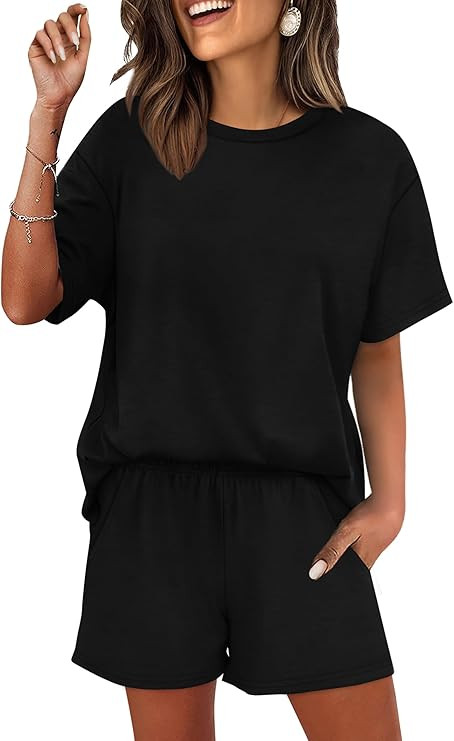 WIHOLL 2 Piece Lounge Sets for Women 2 Piece Lounge Matching Short Sleeve Tops Shorts Pants with ... | Amazon (US)