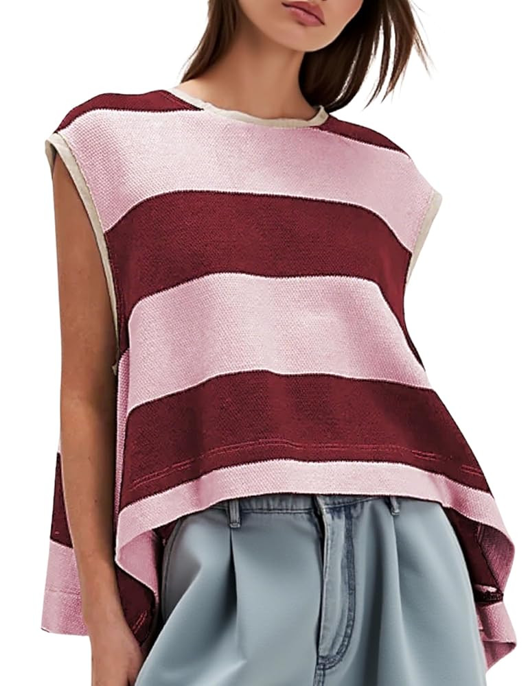 QIBABU Summer Striped Tank Tops for Women Oversized Sleeveless Sweatshirt Knitted Flowy Boxy Shir... | Amazon (US)