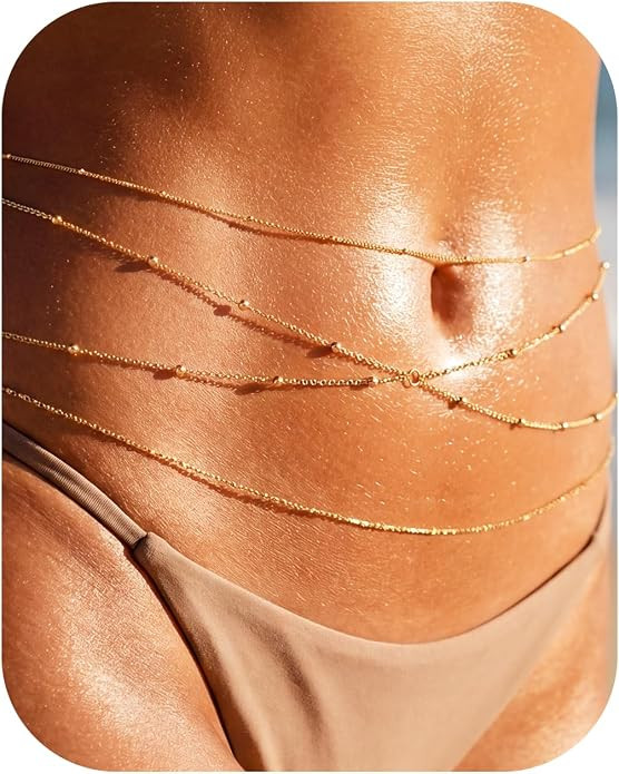 Hypoallergenic 18K Gold Waist Chains Set: 3 Pcs Waterproof 316L Surgical Stainless Steel Beaded B... | Amazon (US)