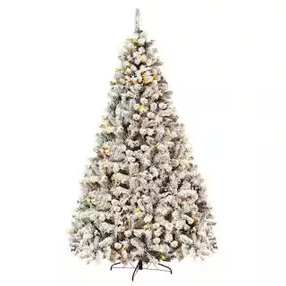 9 ft. Pre-Lit LED Flocked Snow Hinged Pine Artificial Christmas Tree with 550 White Lights | The Home Depot