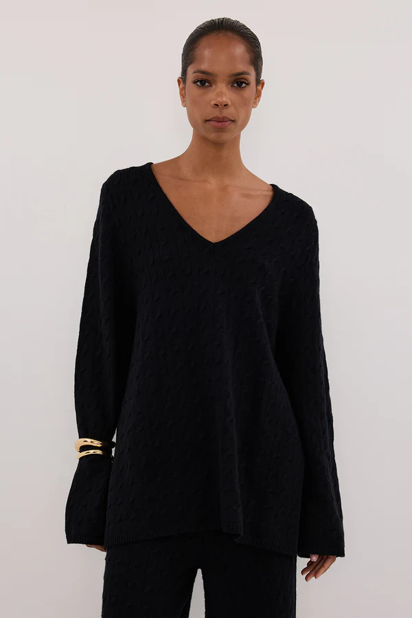 MAREN BLACK CABLE KNIT JUMPER | DISSH