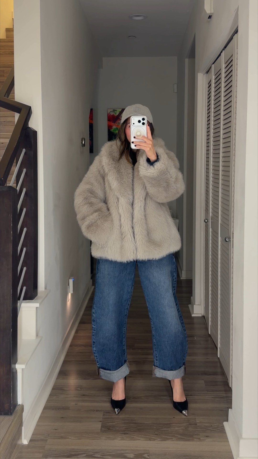 Casual winter outfits ⚡️ This light grey faux fur jacket is so cozy. Grab it on sale now. I sized up to a small for length. Styled with a baseball cap and bubble jeans. 

Winter outfit, fur jacket, baseball hat, jeans, The Stylizt 



#LTKSaleAlert #LTKFindsUnder100 #LTKHoliday