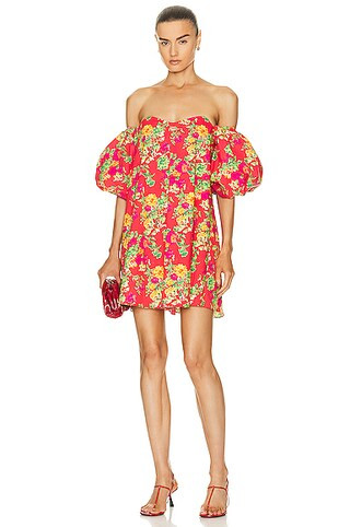 CAROLINE CONSTAS Palmer Mini Dress in Red Radiant Floral | FWRD | FWRD 