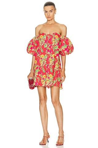 CAROLINE CONSTAS Palmer Mini Dress in Red Radiant Floral | FWRD | FWRD 