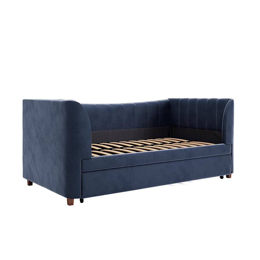 Little Seeds Valentina Kids' Twin Upholstered Daybed with Trundle, Navy Blue Velvet | Amazon (US)