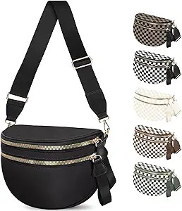 Spacious Nylon Checkered Crossbody Bum Bag for Women, Fashion Checkerboard Fanny Pack Purse with ... | Amazon (US)