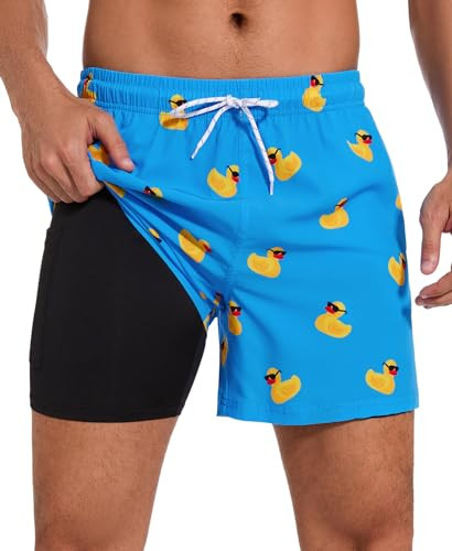 Aueyan Mens Swim Trunks 5.5 inch with Compression Liner Zipper Pockets,Quick Dry Swimsuit Trunks ... | Amazon (US)