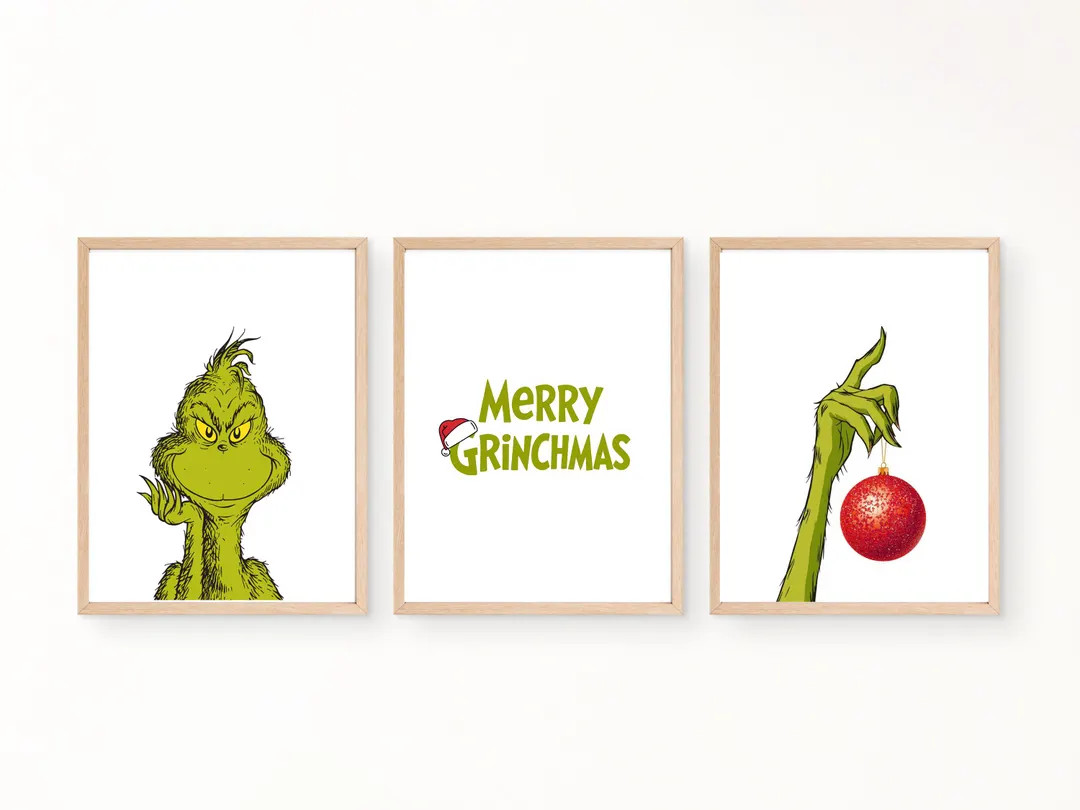 Grinch Christmas Wall Art Set | Holiday Printable Decor (Digital Download) | Etsy (US)