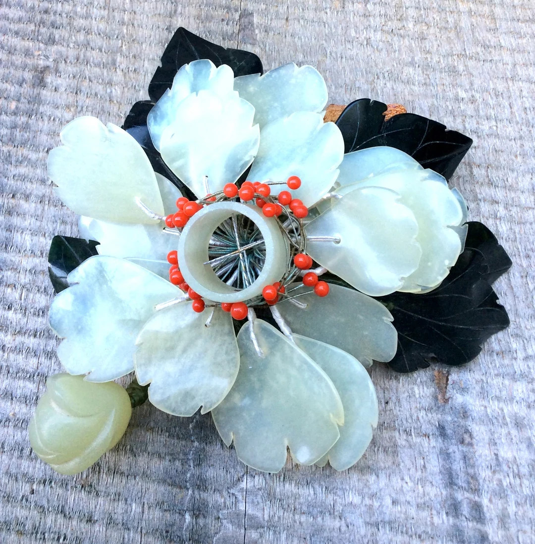 Vintage Polished Stone Christmas Poinsettia Candle Stick Holder, Christmas Candle Holder, Handcar... | Etsy (US)