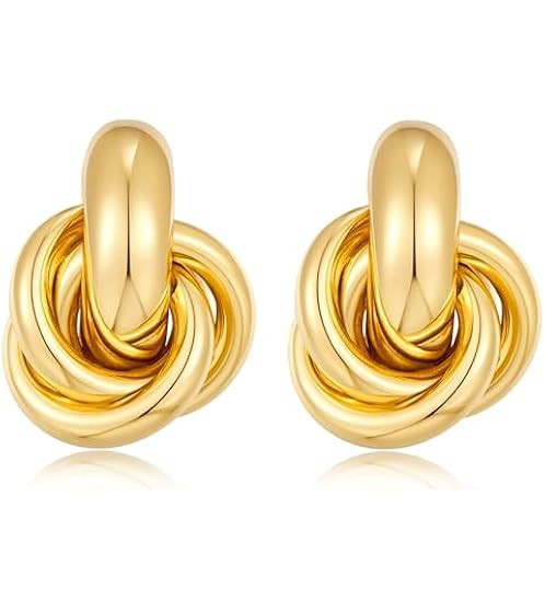 Gold Geometric Drop Dangle Earrings for Women 18K Chunky Trendy Knot Stud Small Twisted Link Earr... | Amazon (US)