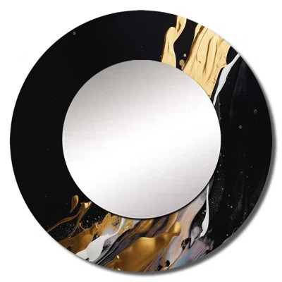 Petronio Gold And Black Marble Medley II - Marble Decorative Mirror, Modern Large Round Wall Mirror, Printed Metal Art | Wayfair North America