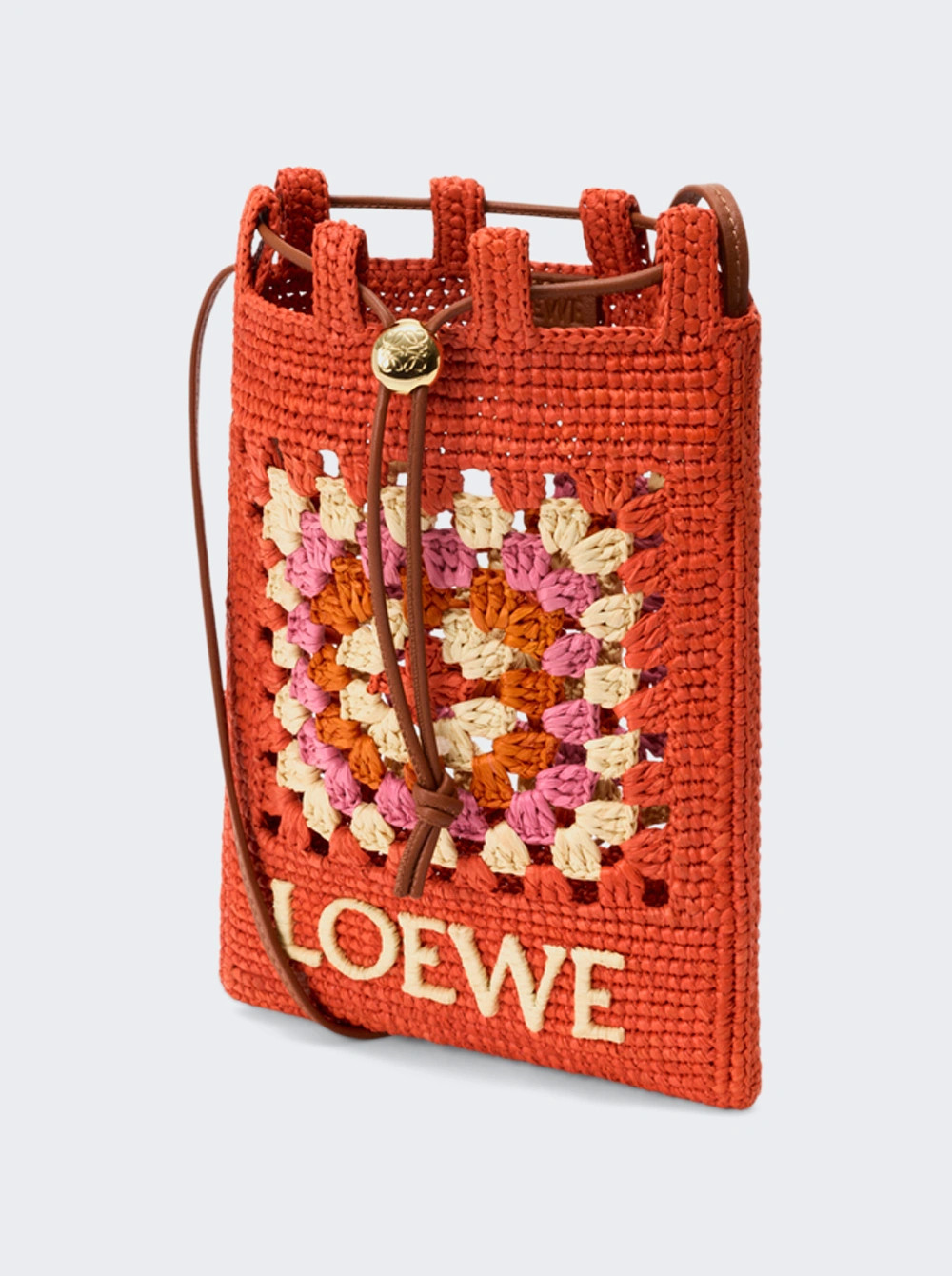 Paula's Ibiza Drawstring Pocket Pouch Bright Orange And Pink Raffia | The Webster