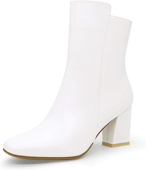 IDIFU Women's Ada Fashion Square Toe Ankle Boots Low Block Heel Short Boots Side Zipper Booties S... | Amazon (US)