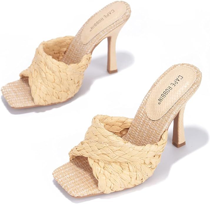 Cape Robbin Lidia Sexy Woven High Heels for Women, Square Open Toe Shoes Heels | Amazon (US)