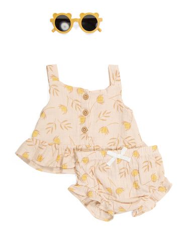 Infant Girl Lemon 2pc Gauze Set With Sunglasses | TJ Maxx