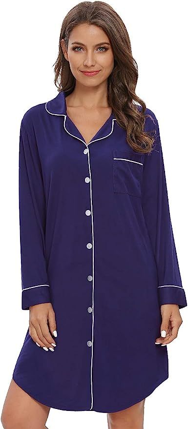 Star Vibe Nightgown Women Nightshirt Long Sleeve Sleep Shirts Boyfriend Sleepwear Button Down Sle... | Amazon (US)