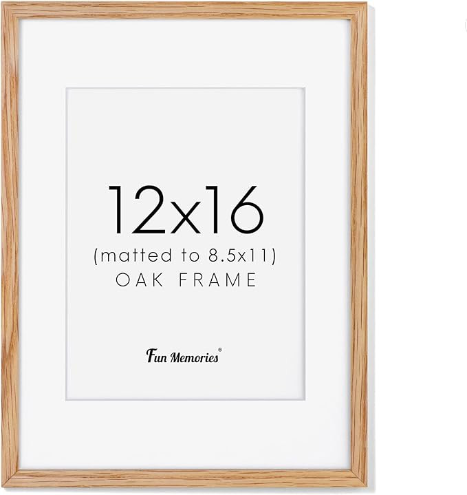 12x16 Picture Frame, Solid Oak Wood Frame 12"x16" for Wall - Tempered Real Glass, 12x16 Frame Mat... | Amazon (US)