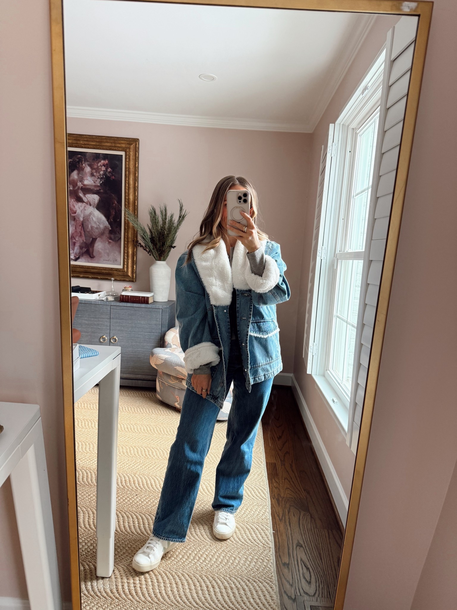 Wearing small in the coat and 25 in the jeans (TTS) 

#LTKPetite #LTKOver40