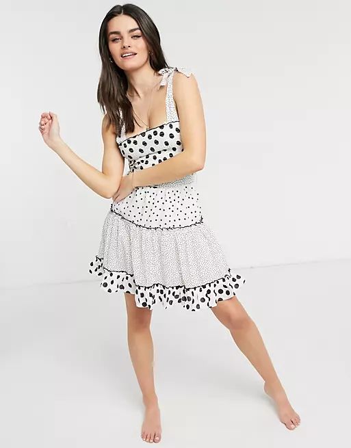 River Island polka dot mini beach dress in white | ASOS (Global)