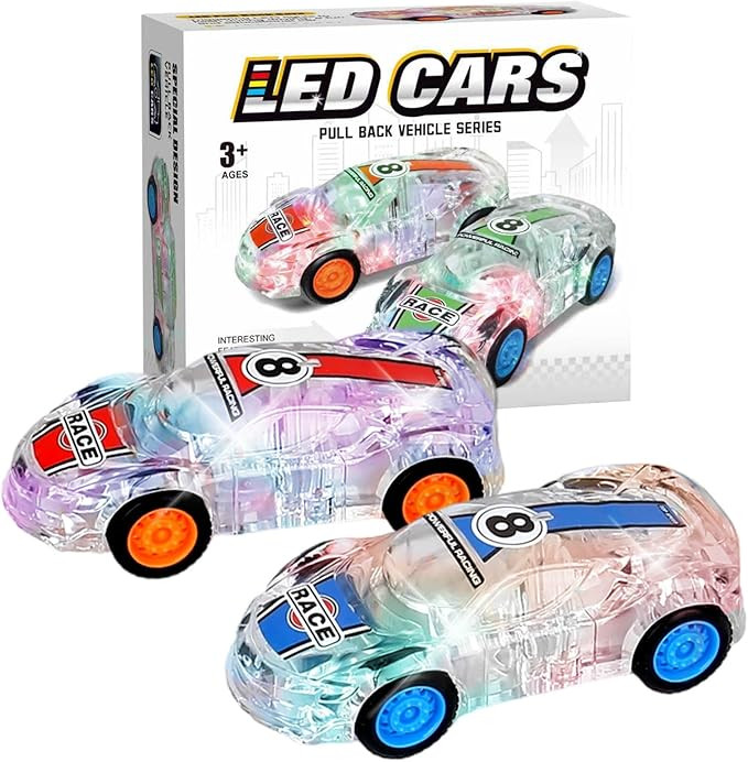 LED Light Up Pull Back Car Toys,Race Cars Toy (2 Pack),Car Body Glows-Batteries Included,Suitable... | Amazon (US)