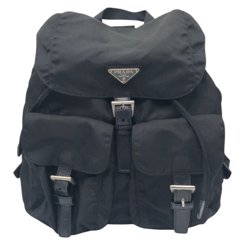 Prada Nylon Backpack Black Triangle Logo Leather Trim Authentic | eBay US