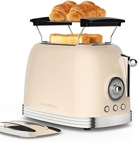 Amazon.com: CROWNFUL 2-Slice Toaster, Extra Wide Slots Toaster, Retro Stainless Steel with Bagel,... | Amazon (US)