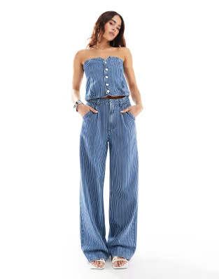 ASOS DESIGN dad jeans in mid blue pinstripe - part of a set | ASOS (Global)
