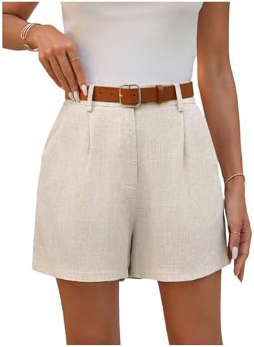 SweatyRocks Women's Linen Shorts High Waisted Straight Leg Pleated Dressy Shorts with Pockets | Amazon (US)
