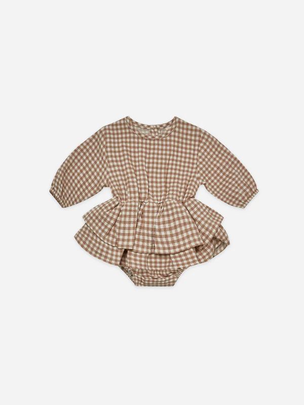 rosie romper | cocoa gingham | Quincy Mae