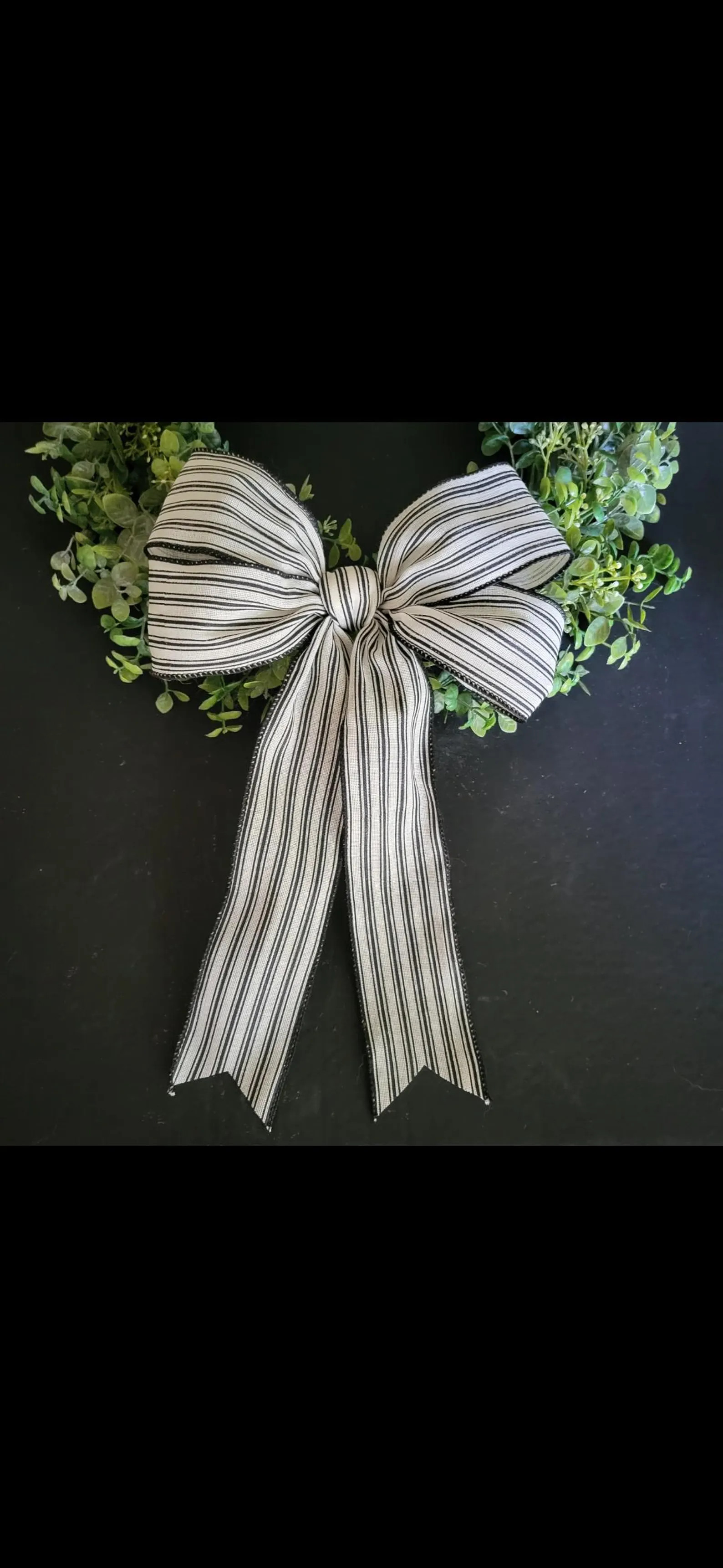 Black and White Ticking Stripe Bow: Wired Ribbon Wreath Decor | Etsy (US)