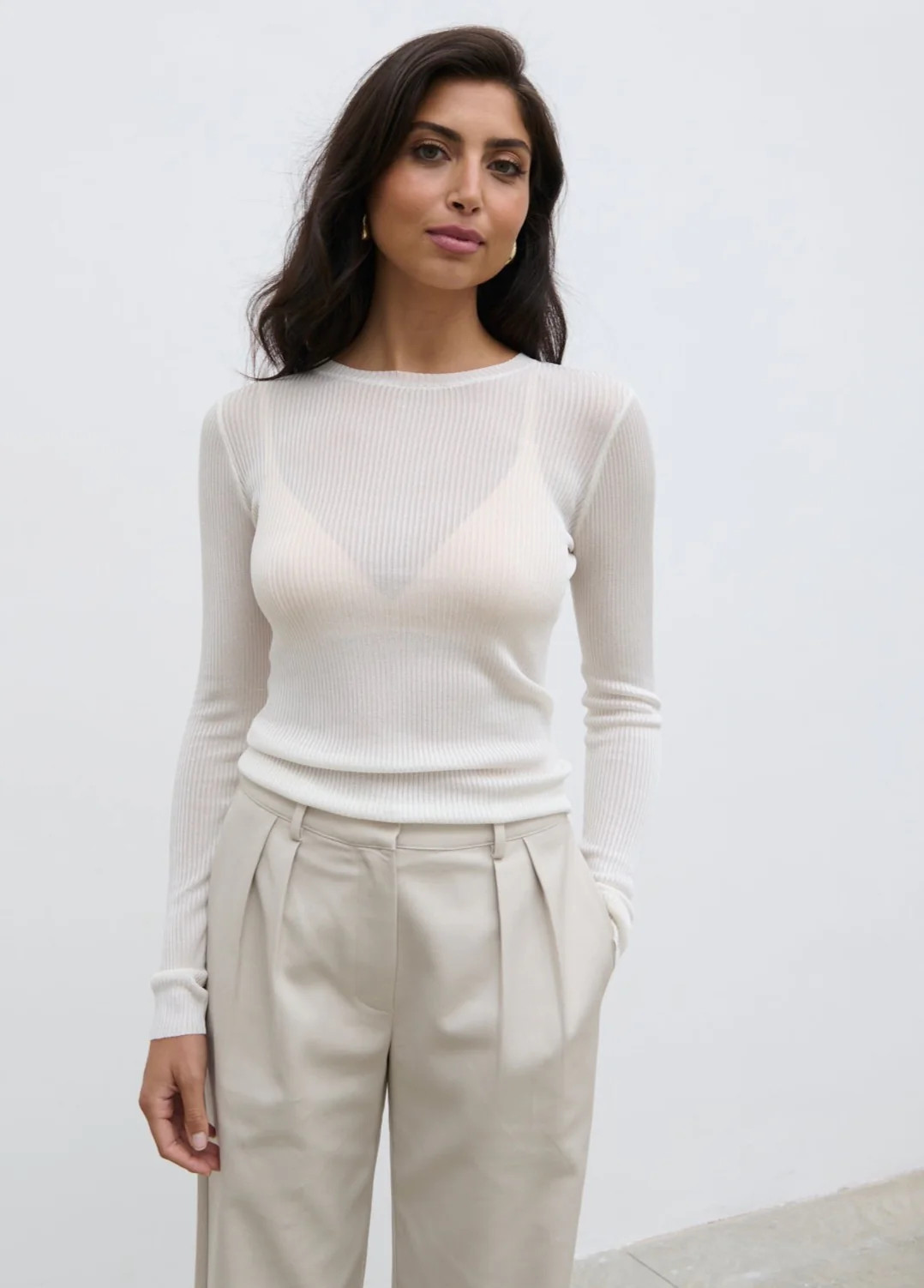 Essie Sheer Knit Top - Cream | Pretty Lavish (UK)