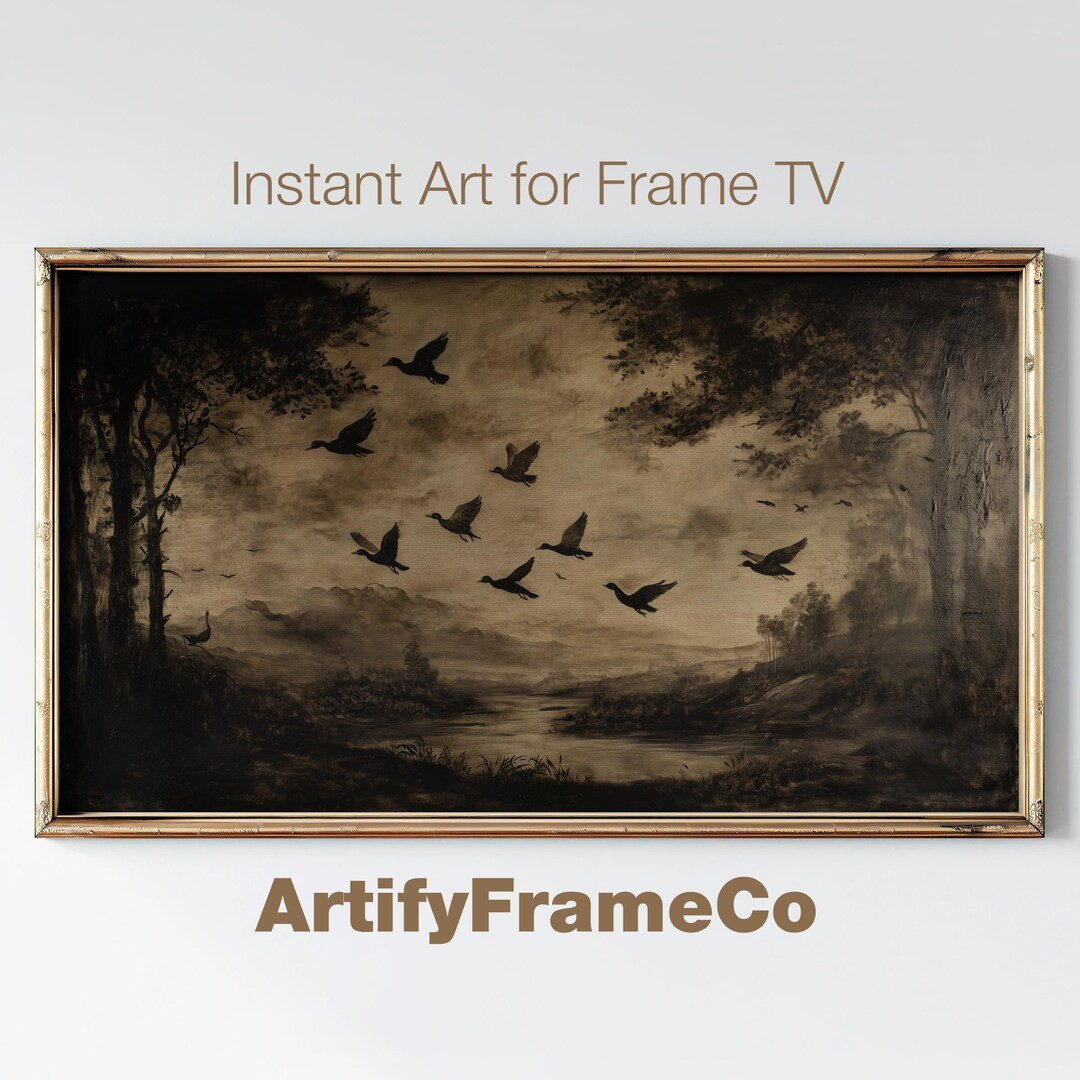 Dark Moody Samsung Frame TV Art, Bird Flock Vintage Frame TV Art, Country Farmhouse, Landscape Pa... | Etsy (US)