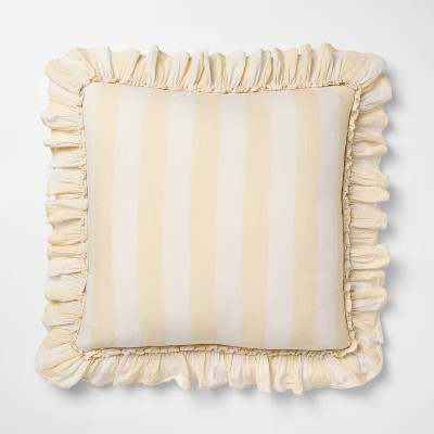 Square Pillow Big Stripe with Ruffle Pale Yellow and Cream - Threshold™ Design with Studio McGe... | Target