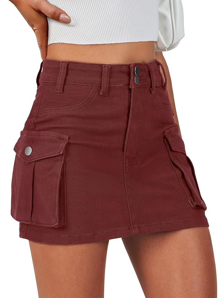 ANRABESS Cargo Skirt Women Button Mini Skirt with Pocket Y2k Bodycon 2025 Trendy Denim Jean Short... | Amazon (US)