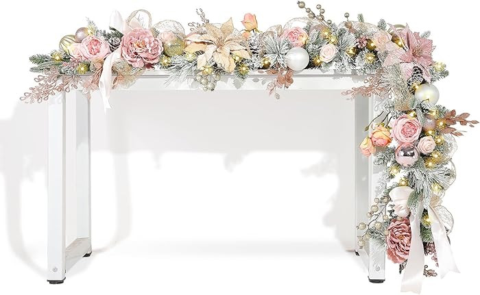 WBHome Pre-lit 6 Feet/72 Inch Christmas Garland, Rose Gold Lighted Garland with 50 LED Lights for... | Amazon (US)