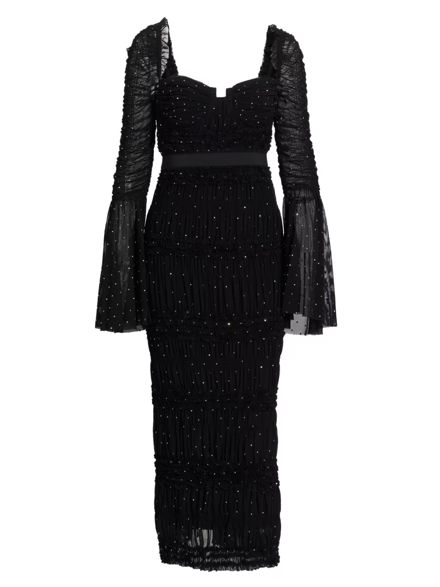 Rhinestone-Embellished Mesh Midi Dress | Saks Fifth Avenue
