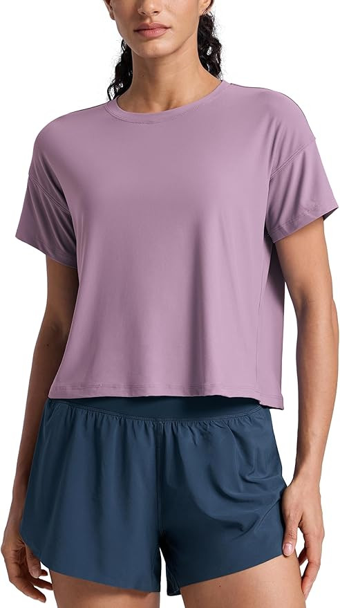 CRZ YOGA Cloudweight High Neck Workout Tops for Women Basic Athletic Lightweight Short Sleeve Shi... | Amazon (US)