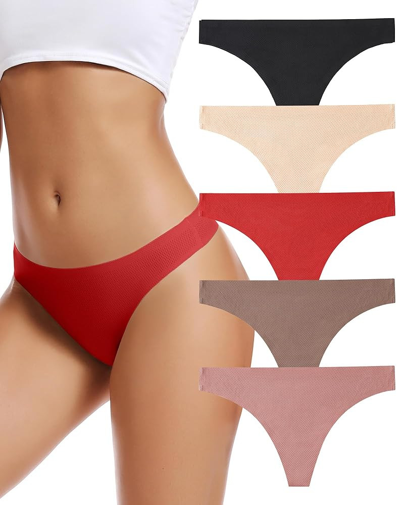 voenxe Seamless Women Underwear Thongs,No Show Ladies Thong,No Line Workout Breathable Comfortabl... | Amazon (US)