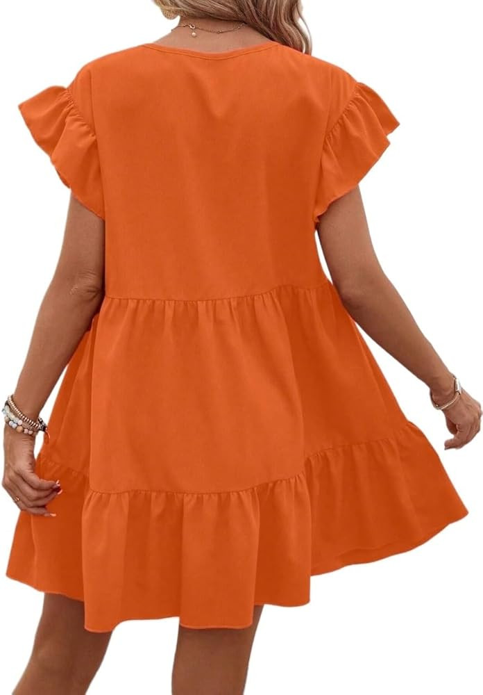 Women Summer Casual Round Neck Solid Color Ruffle Hem Summer Smock Dress Long Dress | Amazon (US)