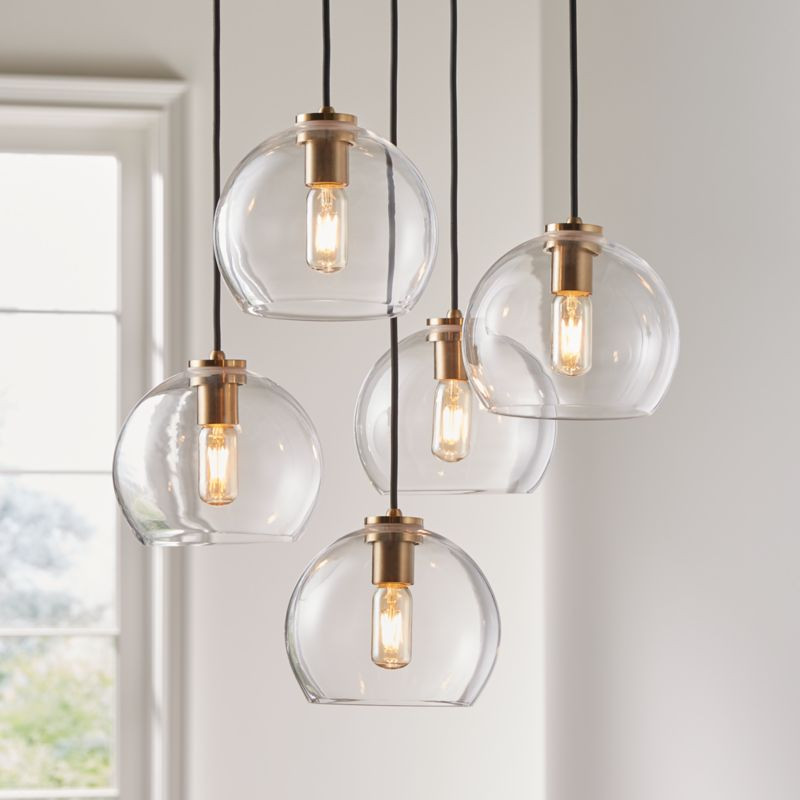 Arren Brass 5-Light Round Pendant with Round Clear Glass Shades + Reviews | Crate & Barrel | Crate & Barrel