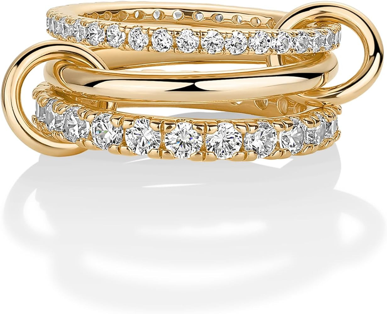 PAVOI 14K Gold Plated Interlocked Stackable Rings for Women - Statement Mixed Metals Multi Ring S... | Amazon (US)
