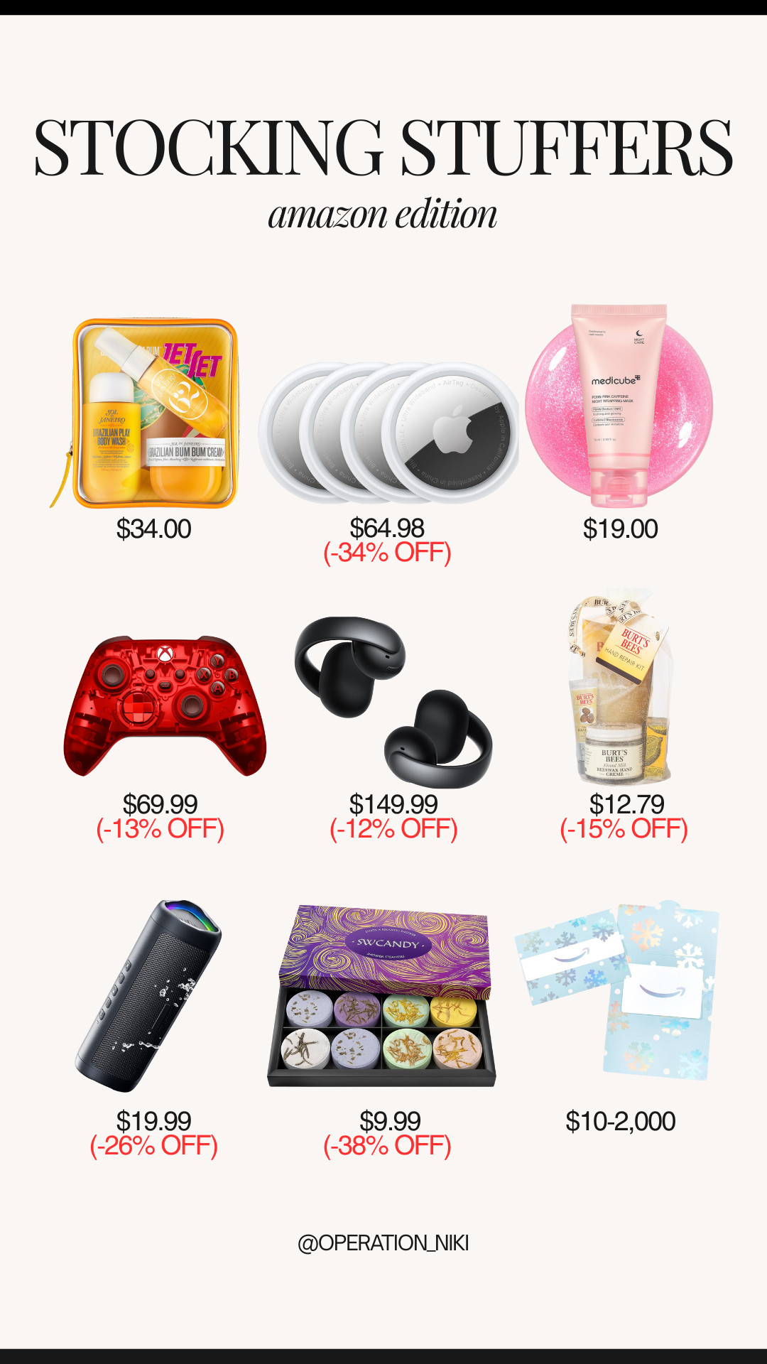 Easy wins for the holidays 🎁
Stocking stuffers that feel thoughtful, useful, and fun — the kind of little finds everyone actually loves opening. Perfect for finishing off your gift list without overthinking it.

Follow for more @OPERATION_NIKI on IG, TikTok, & Facebook 💛

#StockingStuffers #HolidayGifts #GiftIdeas #AmazonFinds #LastMinuteGifts #GiftGuide #SmallGifts #HolidayShopping #AmazonMustHaves #OperationNiki 

 #LTKGiftGuide #LTKHome #LTKFindsUnder100