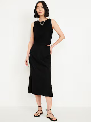 Mid-Rise Linen-Blend Midi Skirt | Old Navy (US)