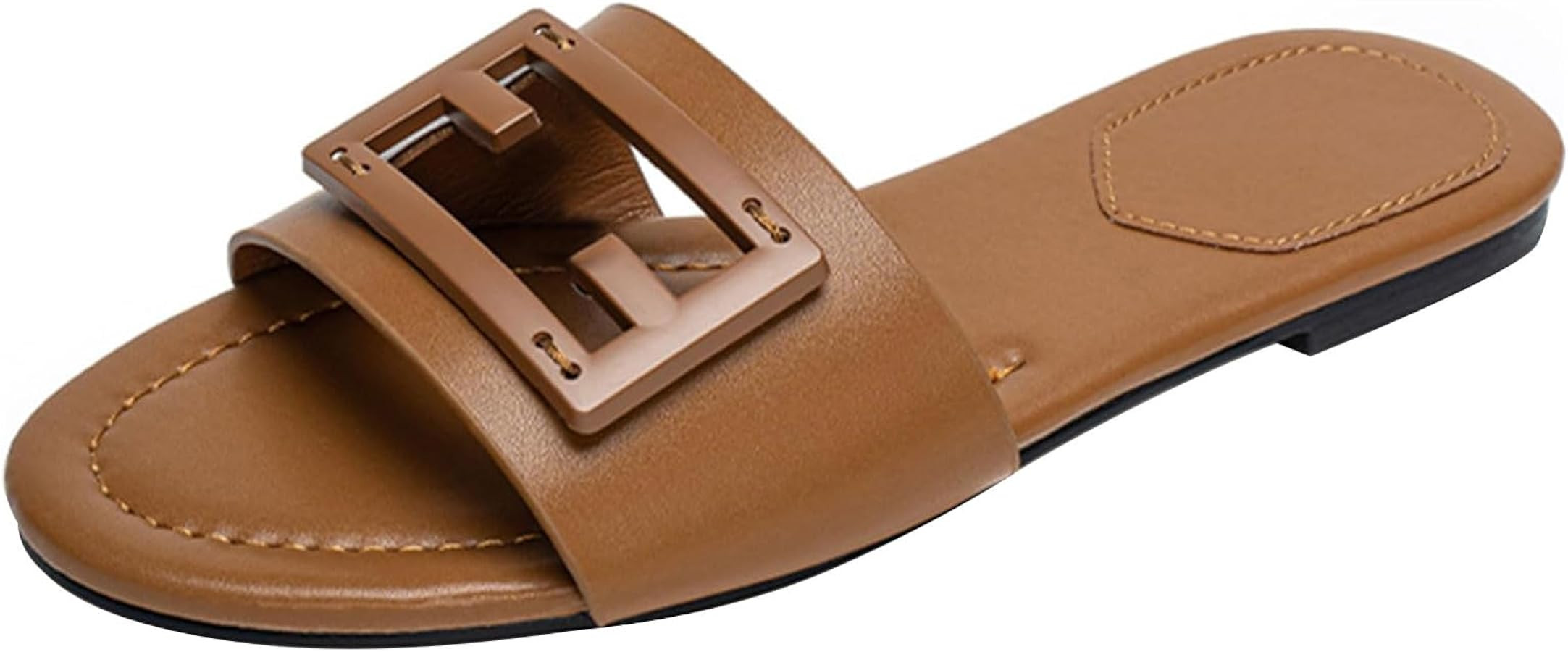 Womens Slip On Flat Sandals Fashion Dressy Open Toe Summer Slide Outdoor Sandals | Amazon (US)