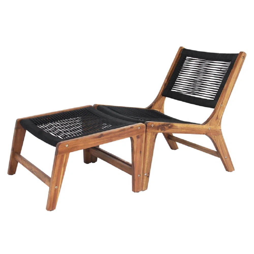 George Oliver Hester Rope Solid Wood Patio Chair with Ottoman & Reviews | Wayfair | Wayfair North America