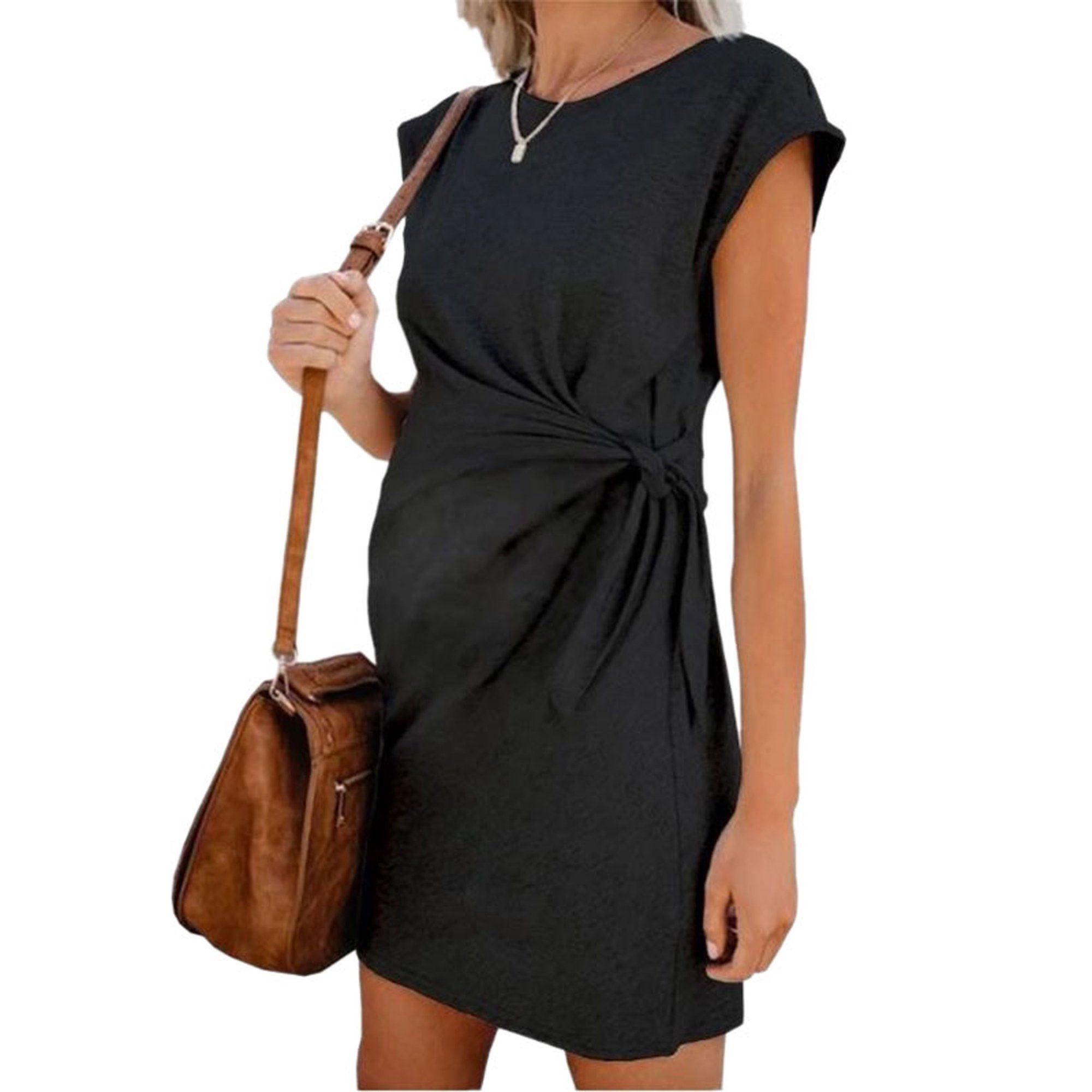 Women's Plain Pregnant Short Sleeve Lace Up Maternity Party Loose Mini Dresses | Walmart (US)