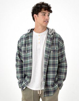AE Super Soft Hooded Flannel | American Eagle Outfitters (US & CA)