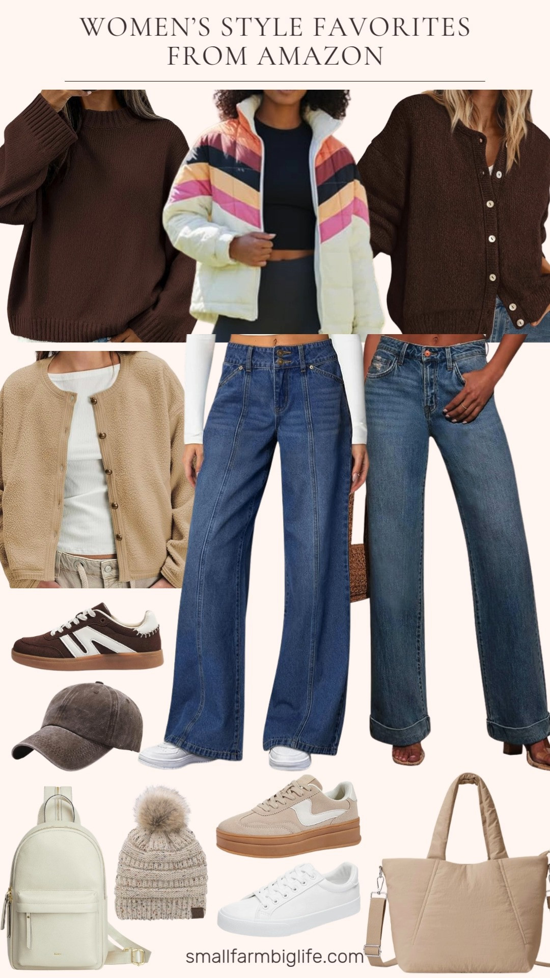 Women’s style favorites from Amazon 🤍
Cozy layers, classic denim, and easy neutral accessories. Think oversized sweaters, cardigans, wide leg jeans, and everyday sneakers you’ll wear on repeat. These are effortless staples that make getting dressed simple and comfortable while still feeling put together ✨ 

 #LTKootd #LTKOver40 #LTKFindsUnder50