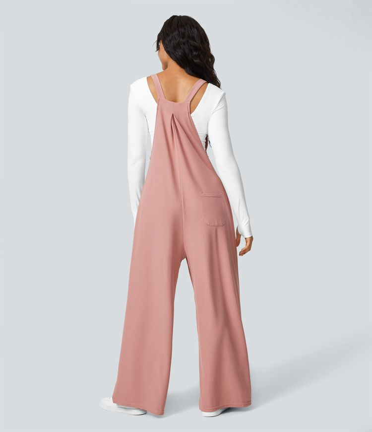 Women’s Adjustable Strap Button Multiple Pockets Waffle Casual Overalls - Halara | HALARA