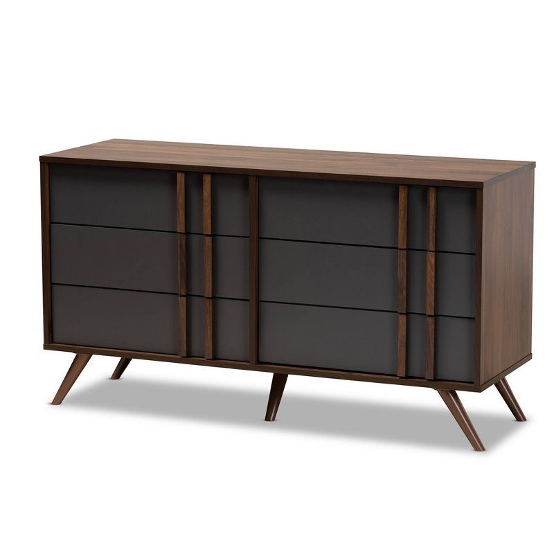 6 Drawer Naoki Wood Bedroom Dresser Gray/Walnut - Baxton Studio | Target